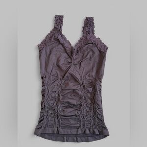 Elegant Lace Trimmed Brown Women's Top
